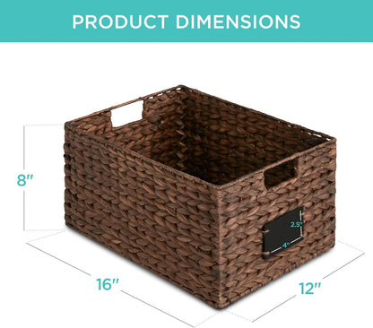 Best Choice Products Set of 4 16x12in Large Water Hyacinth Pantry Baskets, Woven Organizers w/Chalkboard Label, Chalk Marker - Natural