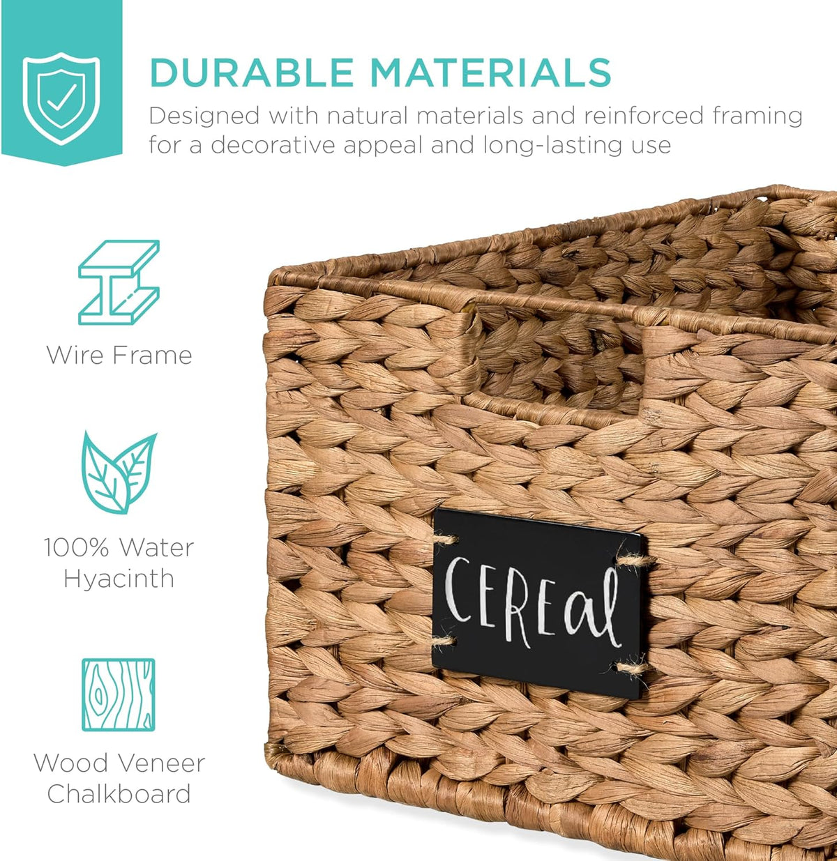 Best Choice Products Set of 4 16x12in Large Water Hyacinth Pantry Baskets, Woven Organizers w/Chalkboard Label, Chalk Marker - Natural