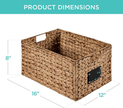 Best Choice Products Set of 4 16x12in Large Water Hyacinth Pantry Baskets, Woven Organizers w/Chalkboard Label, Chalk Marker - Natural