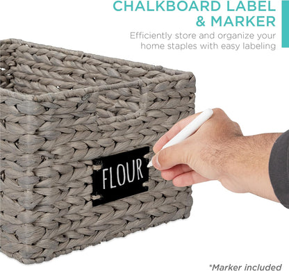 Best Choice Products Set of 4 16x12in Large Water Hyacinth Pantry Baskets, Woven Organizers w/Chalkboard Label, Chalk Marker - Natural