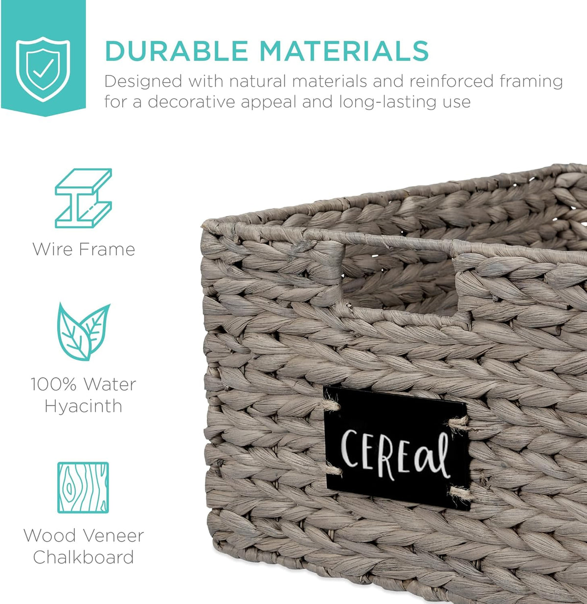 Best Choice Products Set of 4 16x12in Large Water Hyacinth Pantry Baskets, Woven Organizers w/Chalkboard Label, Chalk Marker - Natural