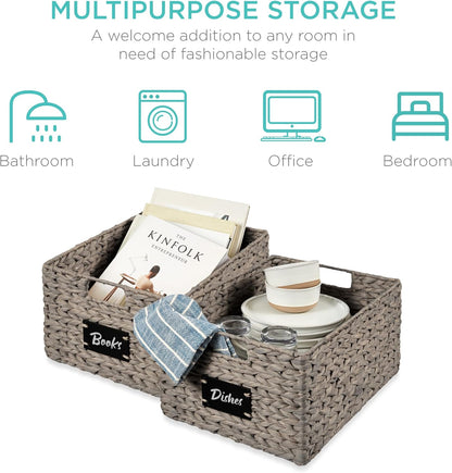 Best Choice Products Set of 4 16x12in Large Water Hyacinth Pantry Baskets, Woven Organizers w/Chalkboard Label, Chalk Marker - Natural