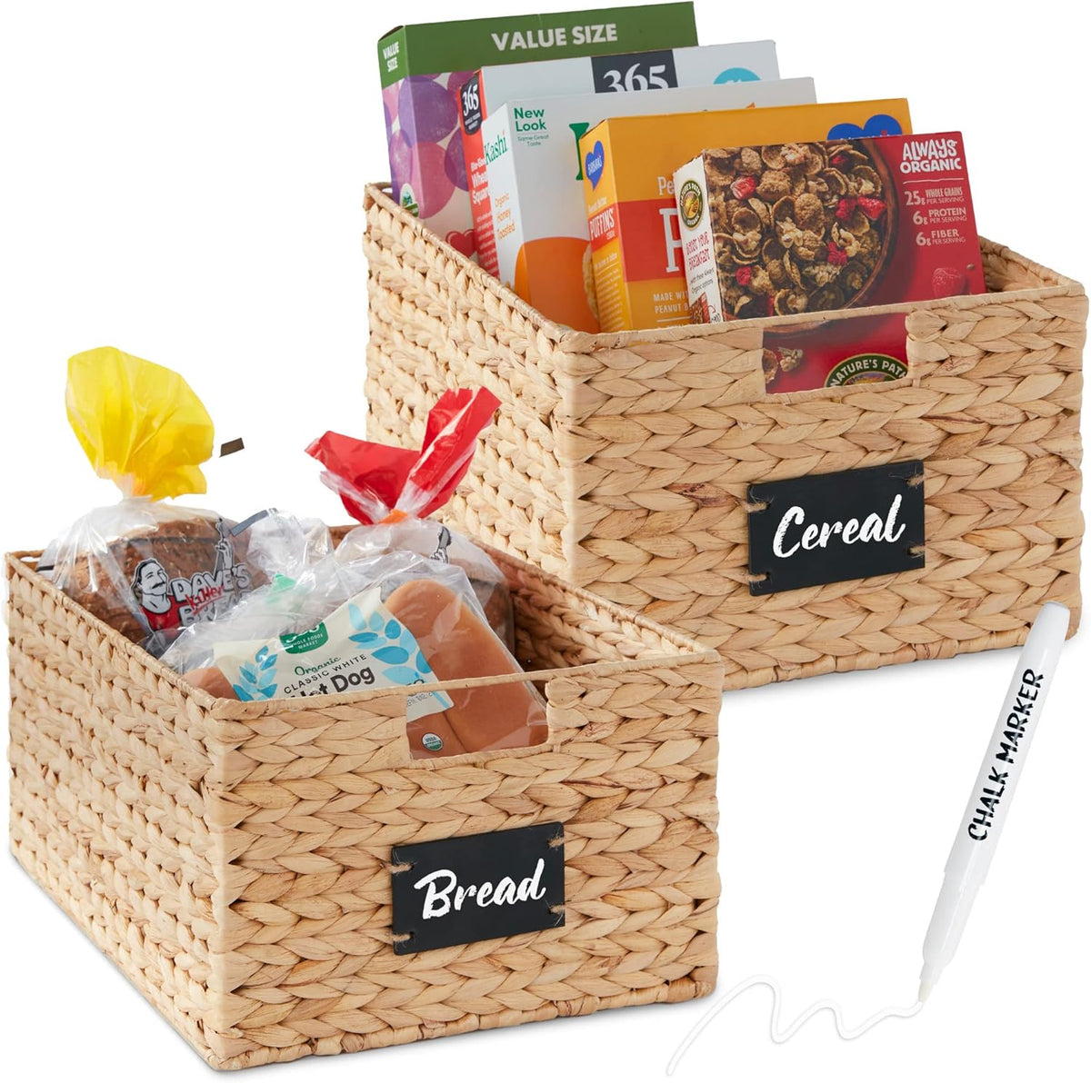 Best Choice Products Set of 4 16x12in Large Water Hyacinth Pantry Baskets, Woven Organizers w/Chalkboard Label, Chalk Marker - Natural