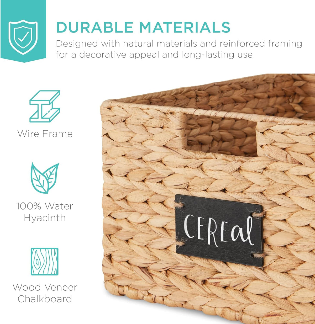Best Choice Products Set of 4 16x12in Large Water Hyacinth Pantry Baskets, Woven Organizers w/Chalkboard Label, Chalk Marker - Natural