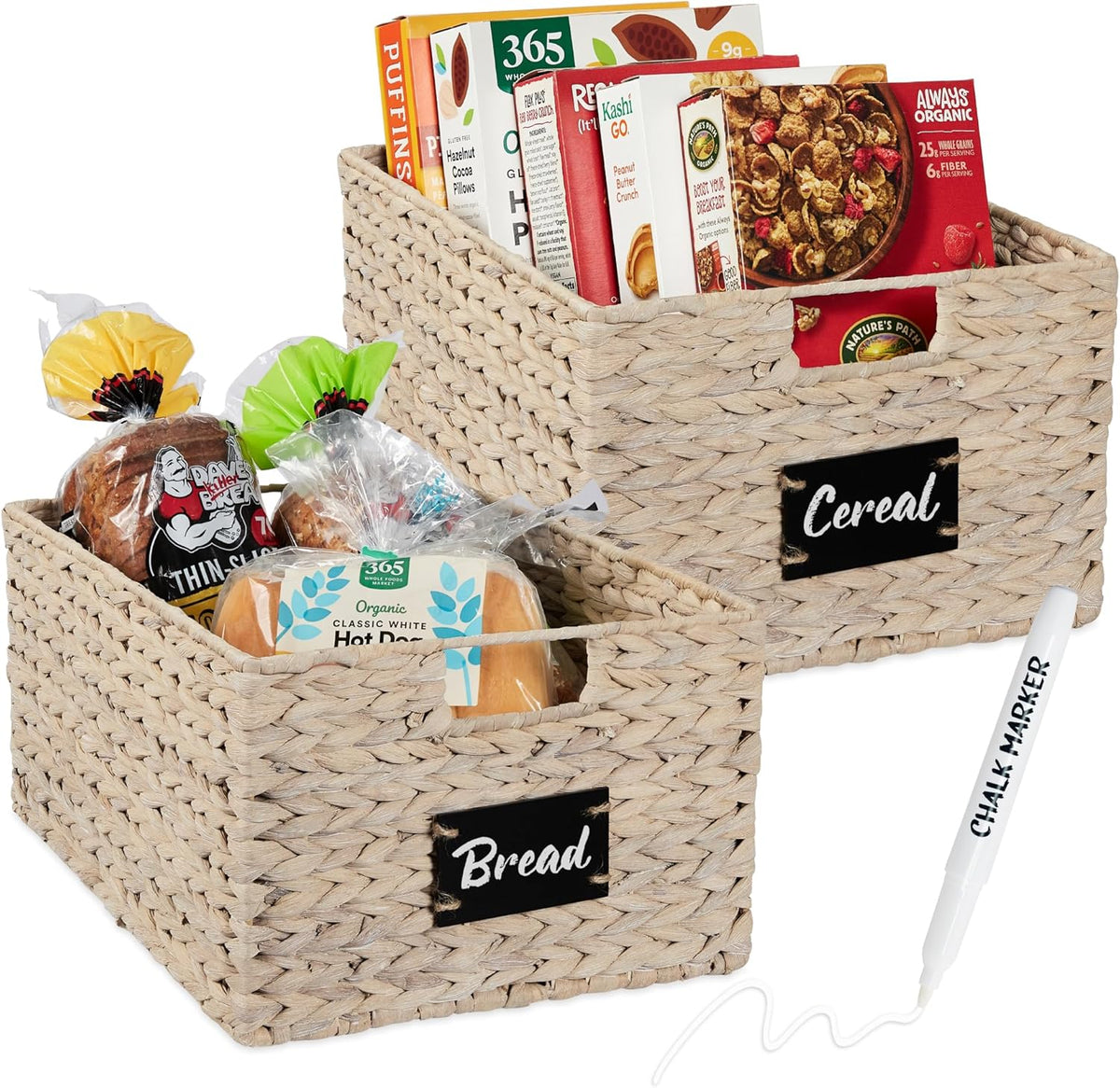 Best Choice Products Set of 4 16x12in Large Water Hyacinth Pantry Baskets, Woven Organizers w/Chalkboard Label, Chalk Marker - Natural