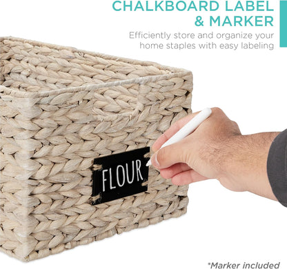 Best Choice Products Set of 4 16x12in Large Water Hyacinth Pantry Baskets, Woven Organizers w/Chalkboard Label, Chalk Marker - Natural