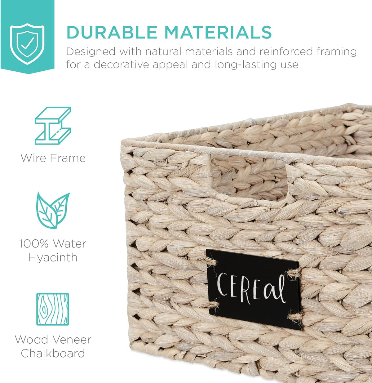 Best Choice Products Set of 4 16x12in Large Water Hyacinth Pantry Baskets, Woven Organizers w/Chalkboard Label, Chalk Marker - Natural