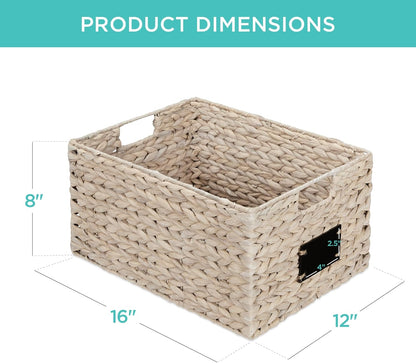Best Choice Products Set of 4 16x12in Large Water Hyacinth Pantry Baskets, Woven Organizers w/Chalkboard Label, Chalk Marker - Natural