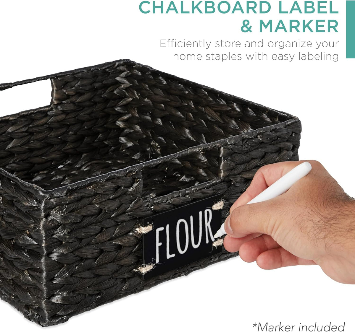Best Choice Products Set of 4 16x12in Large Water Hyacinth Pantry Baskets, Woven Organizers w/Chalkboard Label, Chalk Marker - Natural
