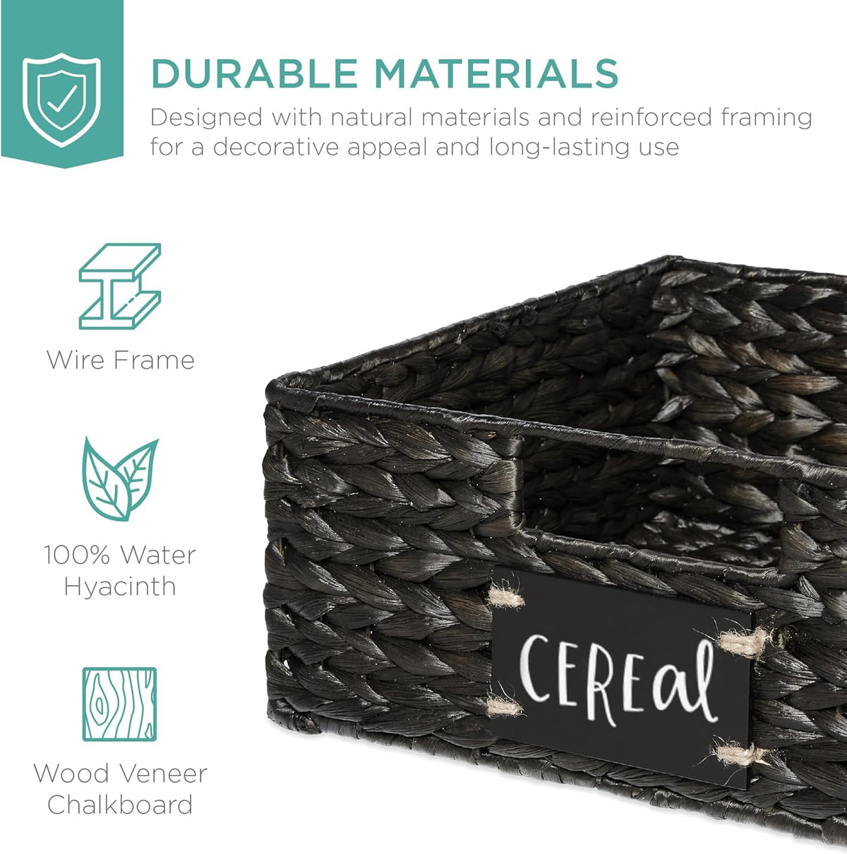 Best Choice Products Set of 4 16x12in Large Water Hyacinth Pantry Baskets, Woven Organizers w/Chalkboard Label, Chalk Marker - Natural