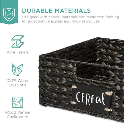 Best Choice Products Set of 4 16x12in Large Water Hyacinth Pantry Baskets, Woven Organizers w/Chalkboard Label, Chalk Marker - Natural