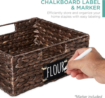 Best Choice Products Set of 4 16x12in Large Water Hyacinth Pantry Baskets, Woven Organizers w/Chalkboard Label, Chalk Marker - Natural