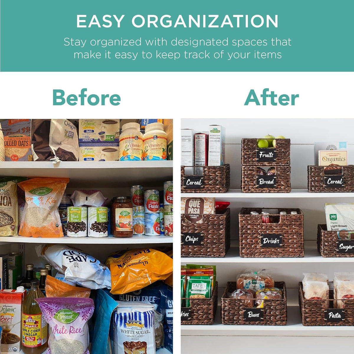 Best Choice Products Set of 4 16x12in Large Water Hyacinth Pantry Baskets, Woven Organizers w/Chalkboard Label, Chalk Marker - Natural