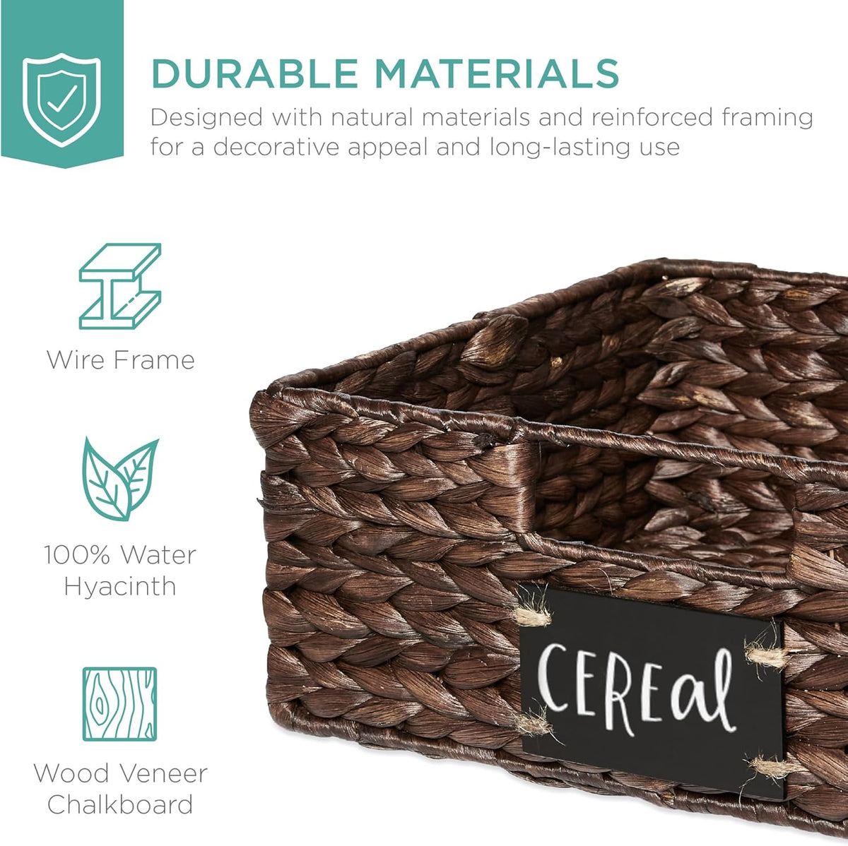 Best Choice Products Set of 4 16x12in Large Water Hyacinth Pantry Baskets, Woven Organizers w/Chalkboard Label, Chalk Marker - Natural