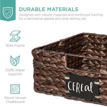 Best Choice Products Set of 4 16x12in Large Water Hyacinth Pantry Baskets, Woven Organizers w/Chalkboard Label, Chalk Marker - Natural