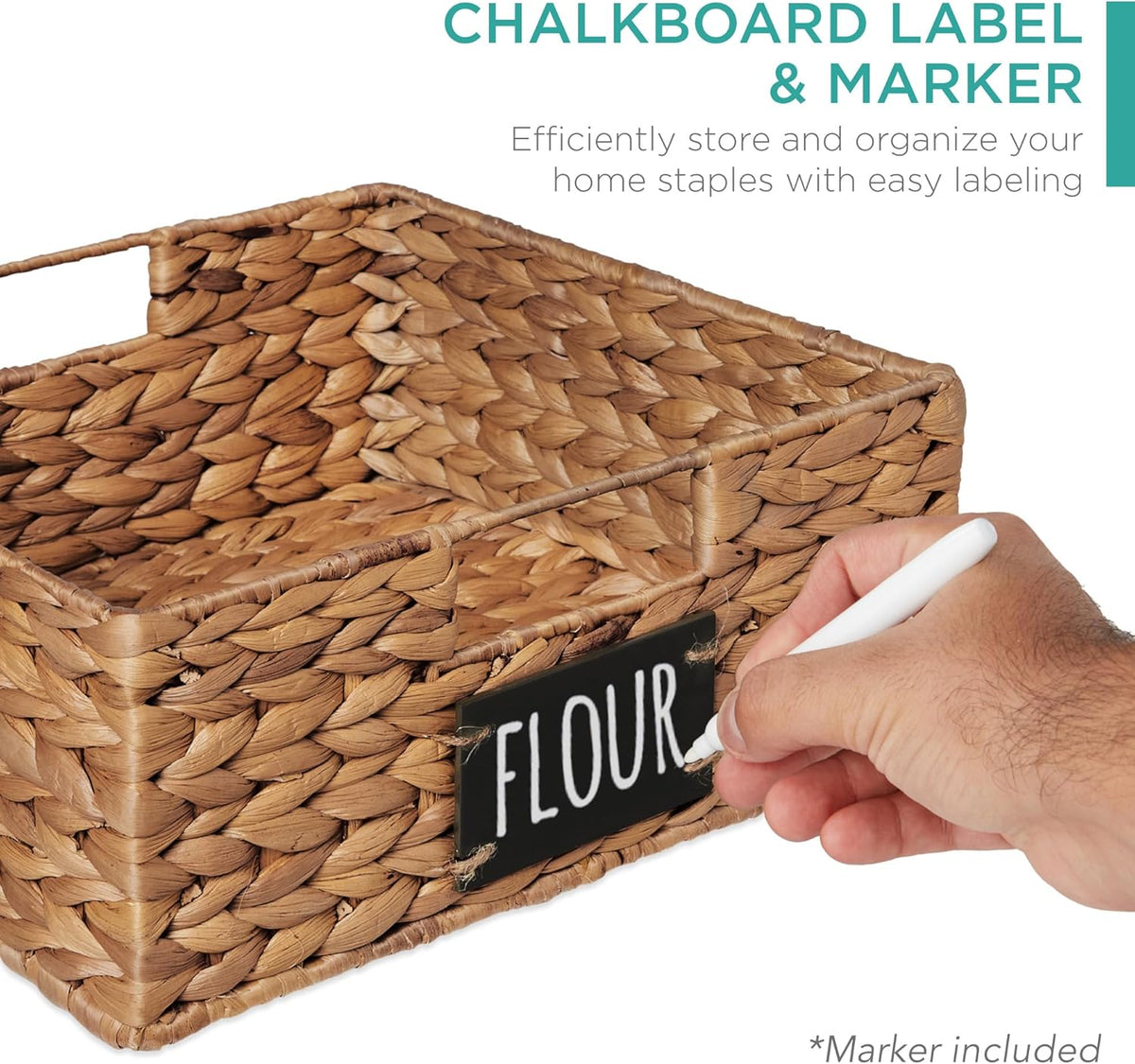 Best Choice Products Set of 4 16x12in Large Water Hyacinth Pantry Baskets, Woven Organizers w/Chalkboard Label, Chalk Marker - Natural