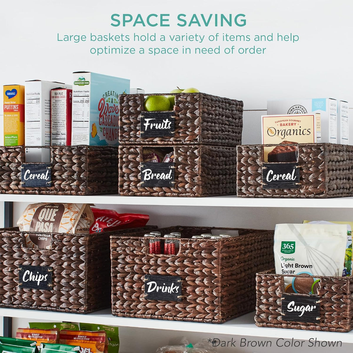 Best Choice Products Set of 4 16x12in Large Water Hyacinth Pantry Baskets, Woven Organizers w/Chalkboard Label, Chalk Marker - Natural