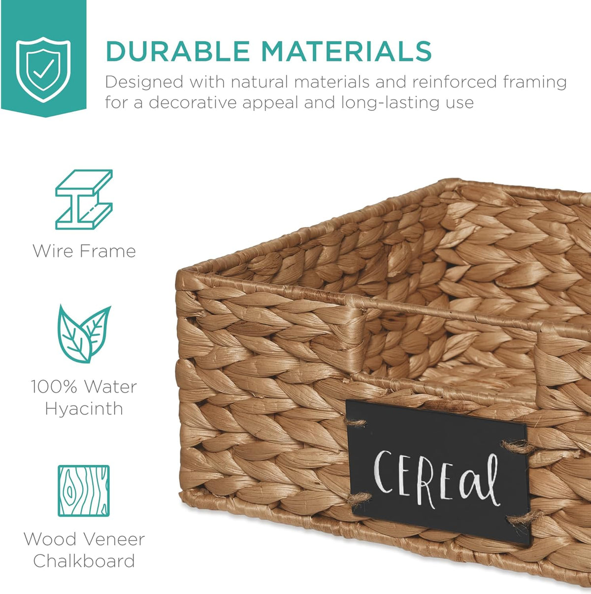 Best Choice Products Set of 4 16x12in Large Water Hyacinth Pantry Baskets, Woven Organizers w/Chalkboard Label, Chalk Marker - Natural