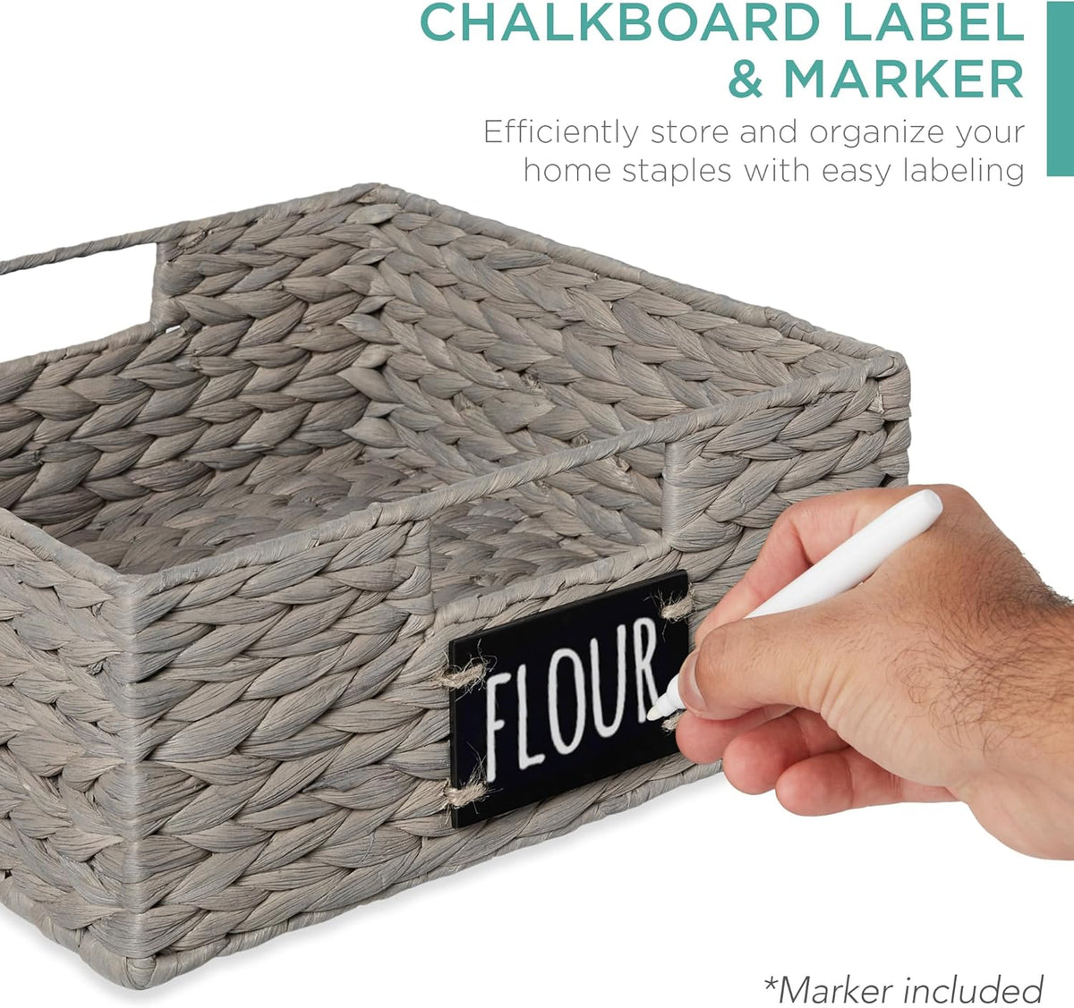 Best Choice Products Set of 4 16x12in Large Water Hyacinth Pantry Baskets, Woven Organizers w/Chalkboard Label, Chalk Marker - Natural