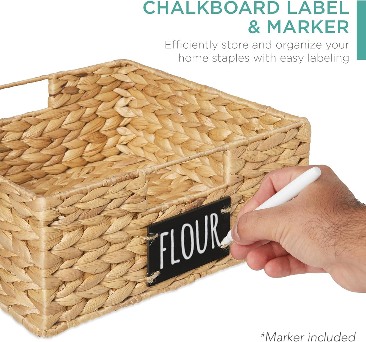 Best Choice Products Set of 4 16x12in Large Water Hyacinth Pantry Baskets, Woven Organizers w/Chalkboard Label, Chalk Marker - Natural