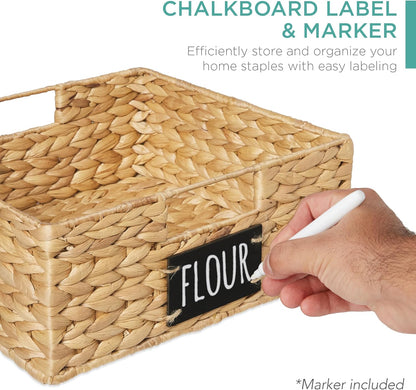 Best Choice Products Set of 4 16x12in Large Water Hyacinth Pantry Baskets, Woven Organizers w/Chalkboard Label, Chalk Marker - Natural