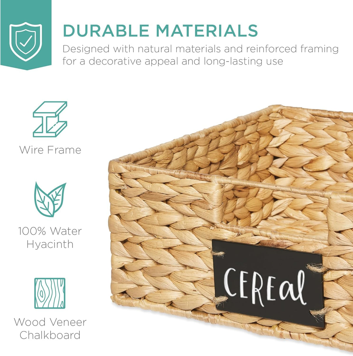 Best Choice Products Set of 4 16x12in Large Water Hyacinth Pantry Baskets, Woven Organizers w/Chalkboard Label, Chalk Marker - Natural