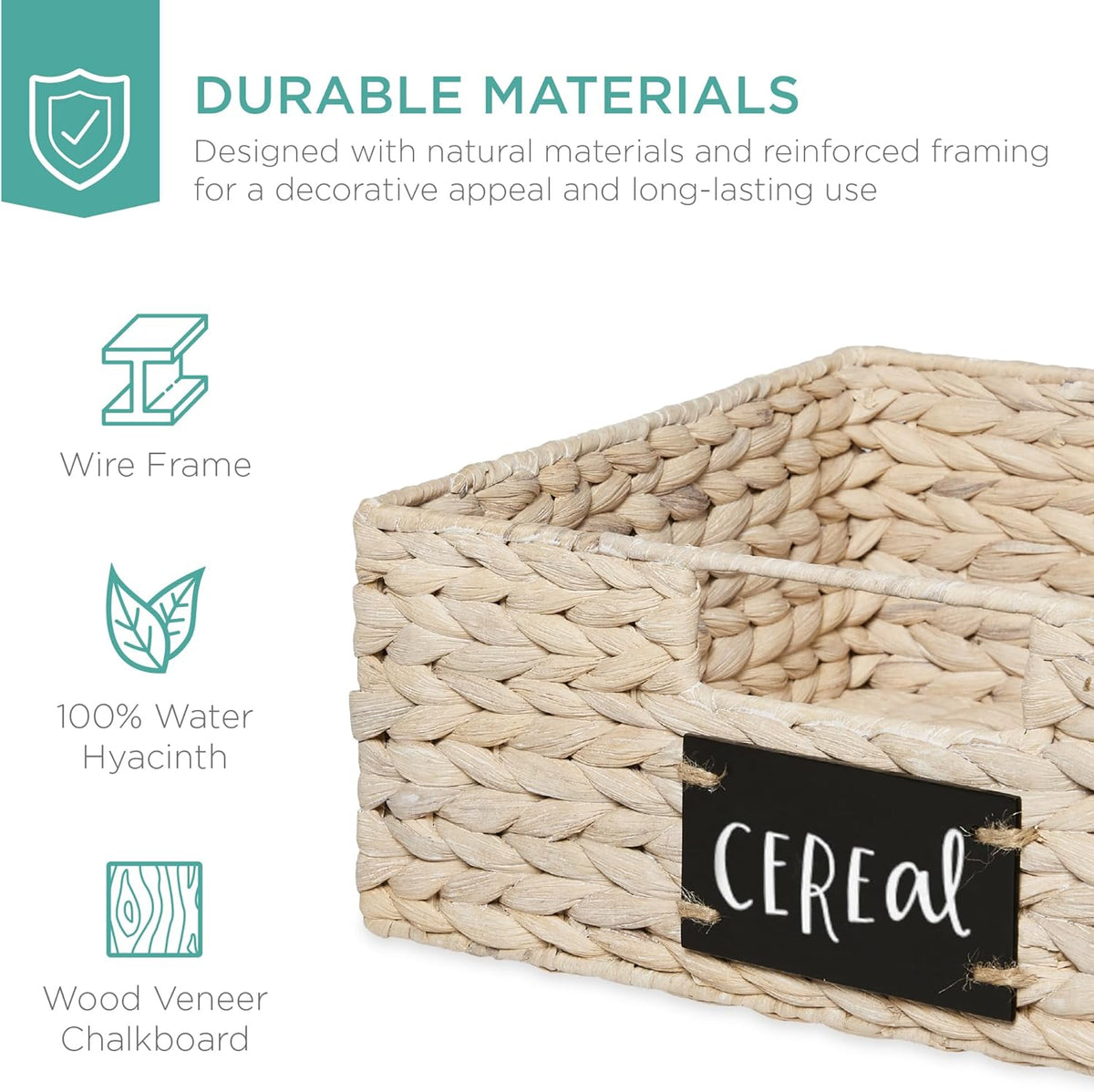 Best Choice Products Set of 4 16x12in Large Water Hyacinth Pantry Baskets, Woven Organizers w/Chalkboard Label, Chalk Marker - Natural