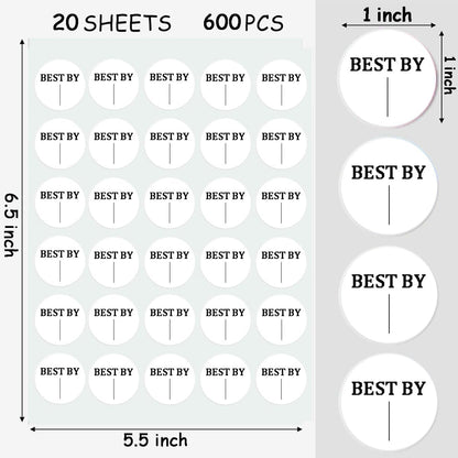 600 Pieces Expiration Date Food Stickers, 1" Circle Dot Small Blank Food Date Labels for Food Containers Storage Freezer Restaurant FoodSaver Food Service Prep Best by Labels