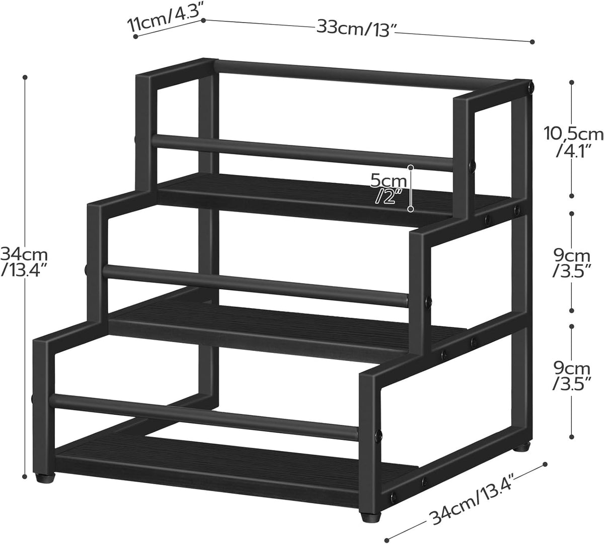 Coffee Syrup Rack Organizer, 3-Tier 12-Bottle Syrup Holder Stand for Coffee Bar, Wine Rack Countertop Storage Rack for Syrup, Wine, for Kitchen Coffee Station, Rustic Brown and Black BF38JJ01