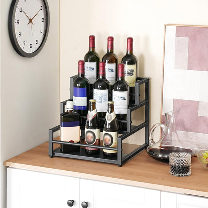 Coffee Syrup Rack Organizer, 3-Tier 12-Bottle Syrup Holder Stand for Coffee Bar, Wine Rack Countertop Storage Rack for Syrup, Wine, for Kitchen Coffee Station, Rustic Brown and Black BF38JJ01