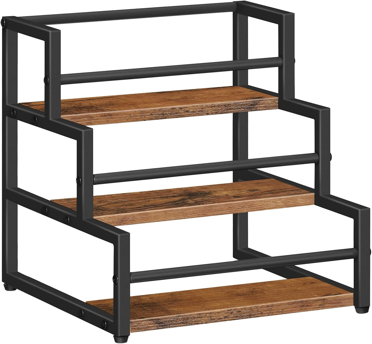 Coffee Syrup Rack Organizer, 3-Tier 12-Bottle Syrup Holder Stand for Coffee Bar, Wine Rack Countertop Storage Rack for Syrup, Wine, for Kitchen Coffee Station, Rustic Brown and Black BF38JJ01