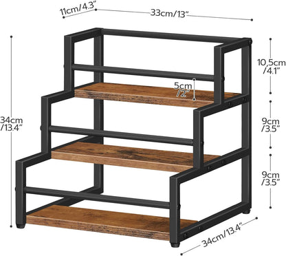 Coffee Syrup Rack Organizer, 3-Tier 12-Bottle Syrup Holder Stand for Coffee Bar, Wine Rack Countertop Storage Rack for Syrup, Wine, for Kitchen Coffee Station, Rustic Brown and Black BF38JJ01