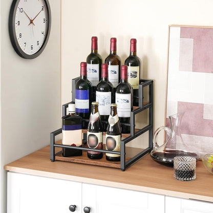 Coffee Syrup Rack Organizer, 3-Tier 12-Bottle Syrup Holder Stand for Coffee Bar, Wine Rack Countertop Storage Rack for Syrup, Wine, for Kitchen Coffee Station, Rustic Brown and Black BF38JJ01