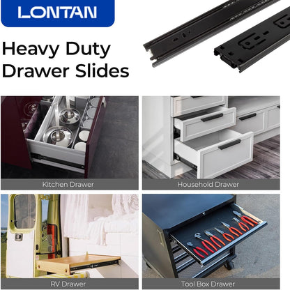 Full Extension Ball Bearing Drawer Slides 8 10 12 14 16 18 20 22 24 Inch Heavy Duty Side Mount File Cabinet Rails Dresser Runner Kitchen Cabinet Drawer Glides 100 LB Capacity (12 inch,1 Pair)