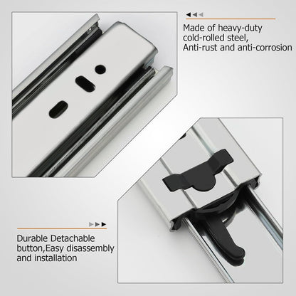 Full Extension Ball Bearing Drawer Slides 8 10 12 14 16 18 20 22 24 Inch Heavy Duty Side Mount File Cabinet Rails Dresser Runner Kitchen Cabinet Drawer Glides 100 LB Capacity (12 inch,1 Pair)