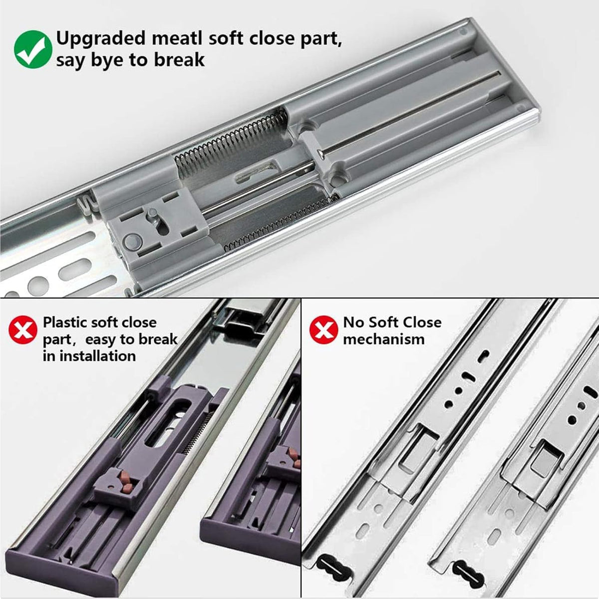 Full Extension Ball Bearing Drawer Slides 8 10 12 14 16 18 20 22 24 Inch Heavy Duty Side Mount File Cabinet Rails Dresser Runner Kitchen Cabinet Drawer Glides 100 LB Capacity (12 inch,1 Pair)