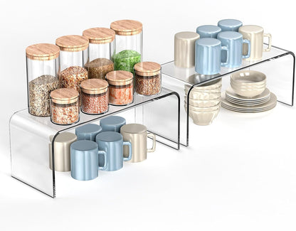 Clear Cabinet Shelf Organizers, Shelf Risers Kitchen Cabinets, Spice Rack for Dishes, Soda Cans and Cup（11.8 x 4.72 x 4.72 Inch）