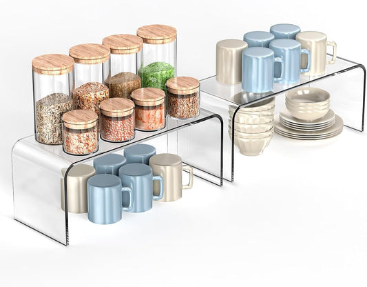 Clear Cabinet Shelf Organizers, Shelf Risers Kitchen Cabinets, Spice Rack for Dishes, Soda Cans and Cup（11.8 x 4.72 x 4.72 Inch）