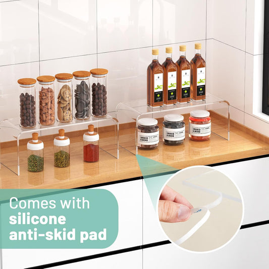 Clear Cabinet Shelf Organizers, Shelf Risers Kitchen Cabinets, Spice Rack for Dishes, Soda Cans and Cup（11.8 x 4.72 x 4.72 Inch）