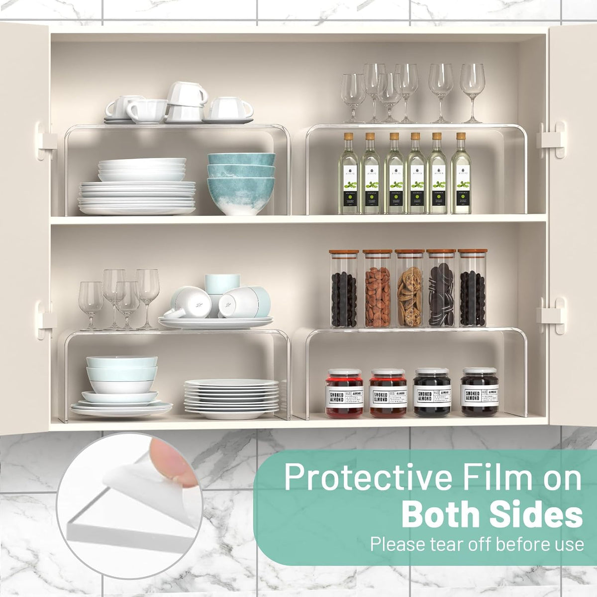 Clear Cabinet Shelf Organizers, Shelf Risers Kitchen Cabinets, Spice Rack for Dishes, Soda Cans and Cup（11.8 x 4.72 x 4.72 Inch）