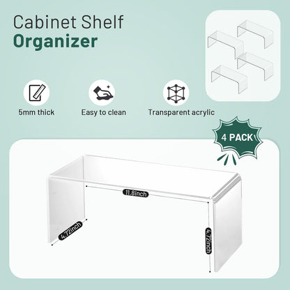 Clear Cabinet Shelf Organizers, Shelf Risers Kitchen Cabinets, Spice Rack for Dishes, Soda Cans and Cup（11.8 x 4.72 x 4.72 Inch）