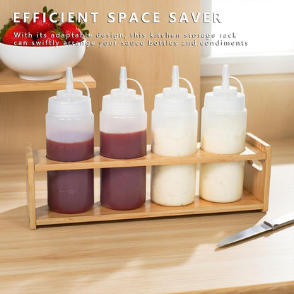 Wooden Condiment Caddy for Kitchen Squeeze Bottle & Oil Dispenser