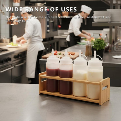 Wooden Condiment Caddy for Kitchen Squeeze Bottle & Oil Dispenser