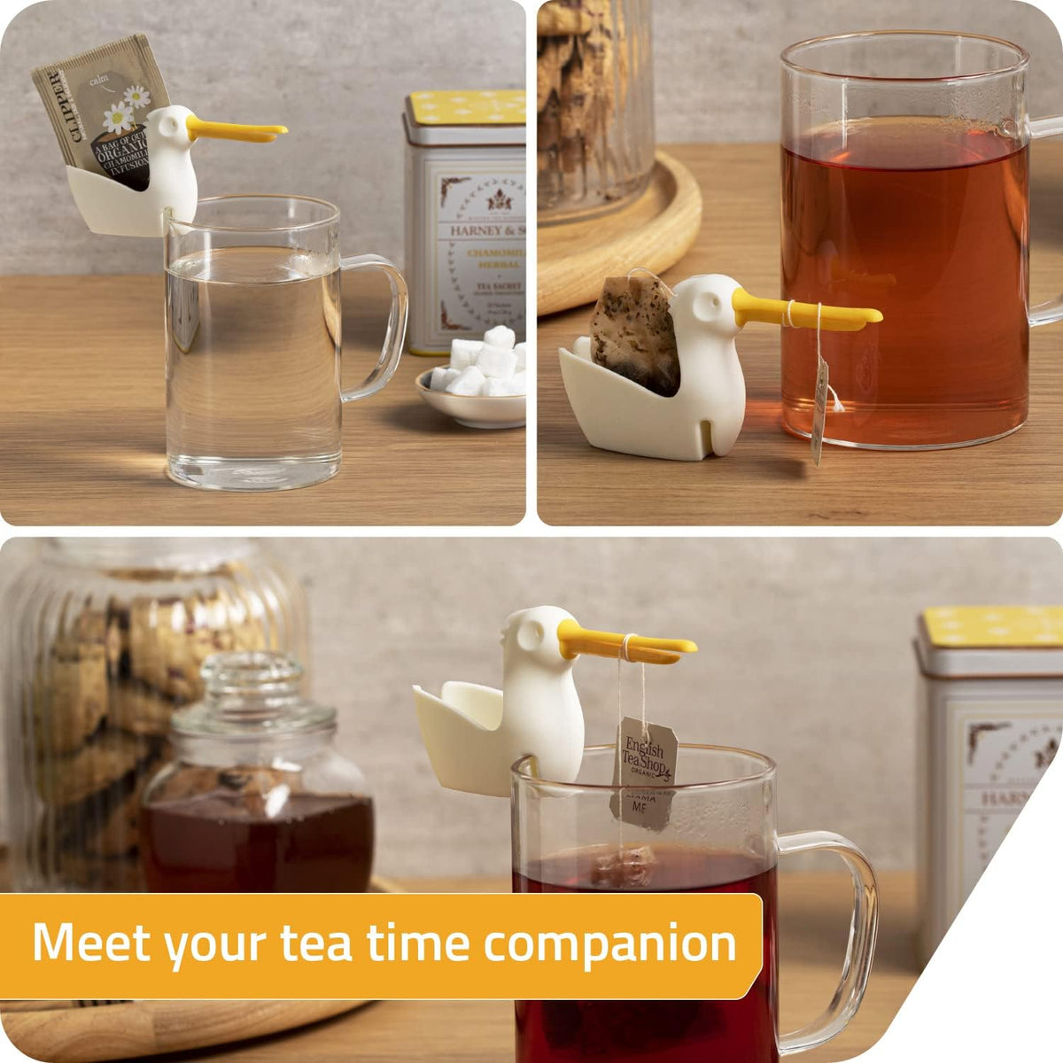 Pelicup: Tea Bag Holder - Fun Pelican-Shaped Silicone Tea Bag Holder for Cup w/Tea Bag Rest, 2.3x4.3x1.2 in, Cute Tea Accessories for Tea Lovers