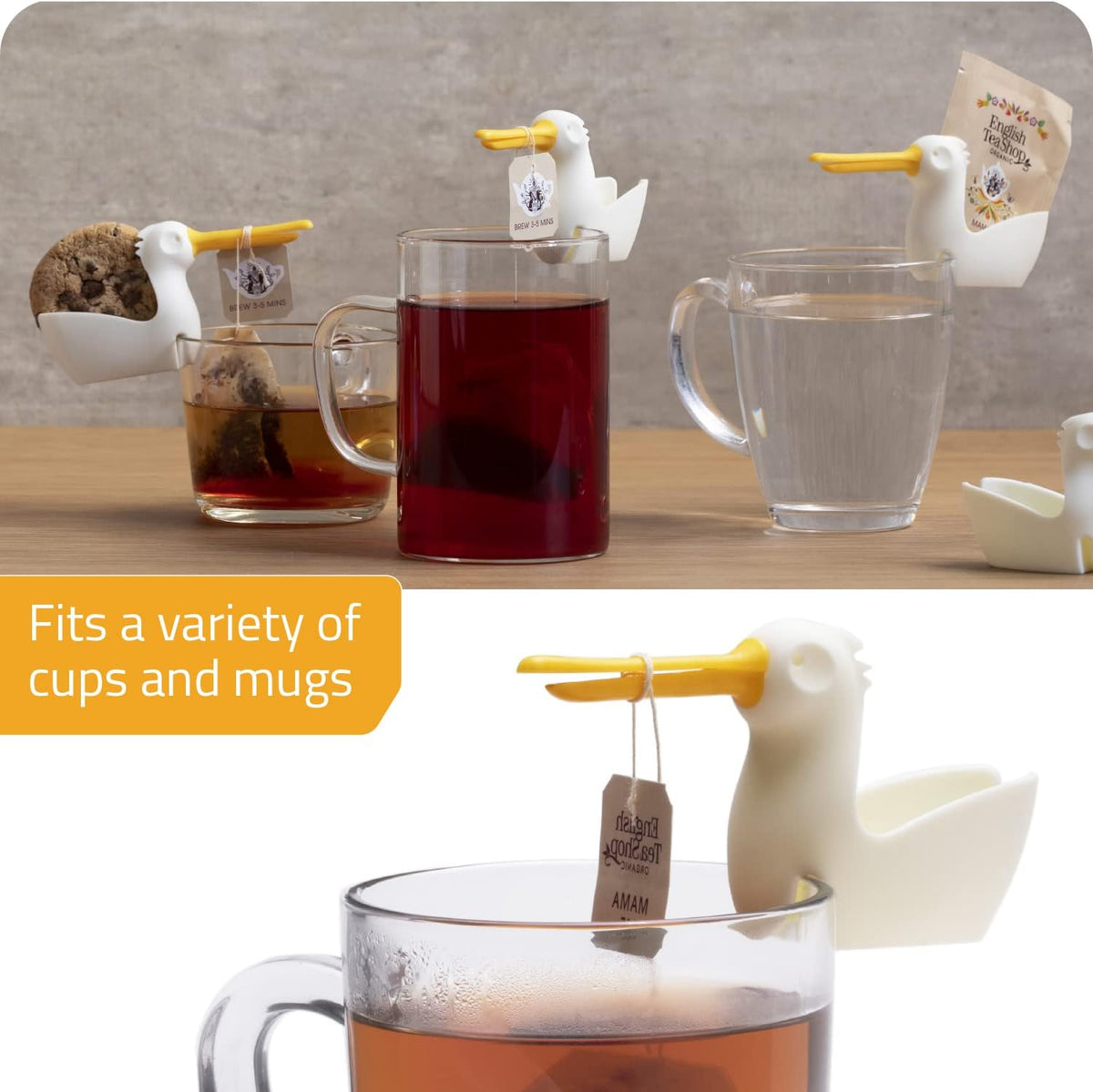 Pelicup: Tea Bag Holder - Fun Pelican-Shaped Silicone Tea Bag Holder for Cup w/Tea Bag Rest, 2.3x4.3x1.2 in, Cute Tea Accessories for Tea Lovers