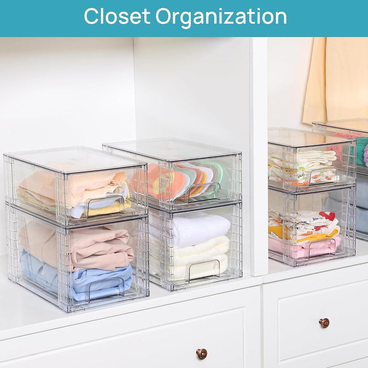 Large Stackable Storage Drawers, Clear | Easily Assemble Bathroom Closet Undersink Organizers and Storage Kitchen Cabinets,Pantry,Makeup,Medicine Organization