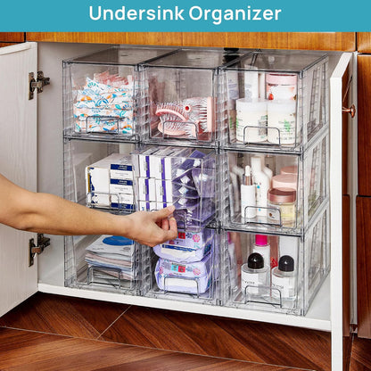 Large Stackable Storage Drawers, Clear | Easily Assemble Bathroom Closet Undersink Organizers and Storage Kitchen Cabinets,Pantry,Makeup,Medicine Organization