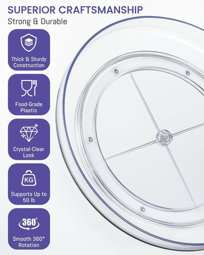 9 Inch Elegant Clear Turntable Acrylic Lazy Susan, Non-Skid Rotating | Smoothly Kitchen Spice Rack, Cabinet Pantry Organization Storage, Refrigerator, Vanity Makeup, Bathroom Countertop Organizer