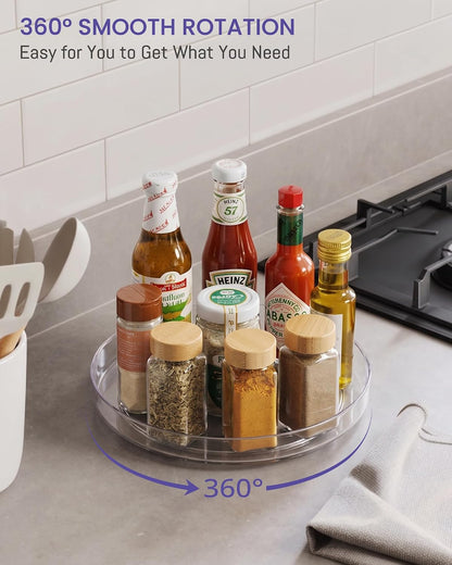 9 Inch Elegant Clear Turntable Acrylic Lazy Susan, Non-Skid Rotating | Smoothly Kitchen Spice Rack, Cabinet Pantry Organization Storage, Refrigerator, Vanity Makeup, Bathroom Countertop Organizer