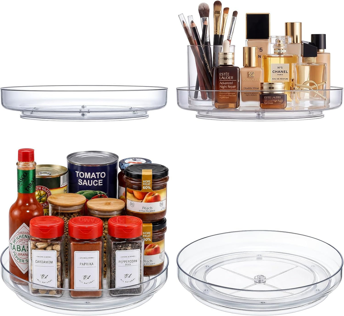 9 Inch Elegant Clear Turntable Acrylic Lazy Susan, Non-Skid Rotating | Smoothly Kitchen Spice Rack, Cabinet Pantry Organization Storage, Refrigerator, Vanity Makeup, Bathroom Countertop Organizer